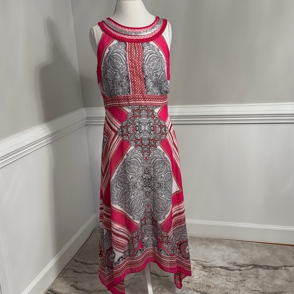 Sandra Darren Pink and Gray Sleeveless Dress